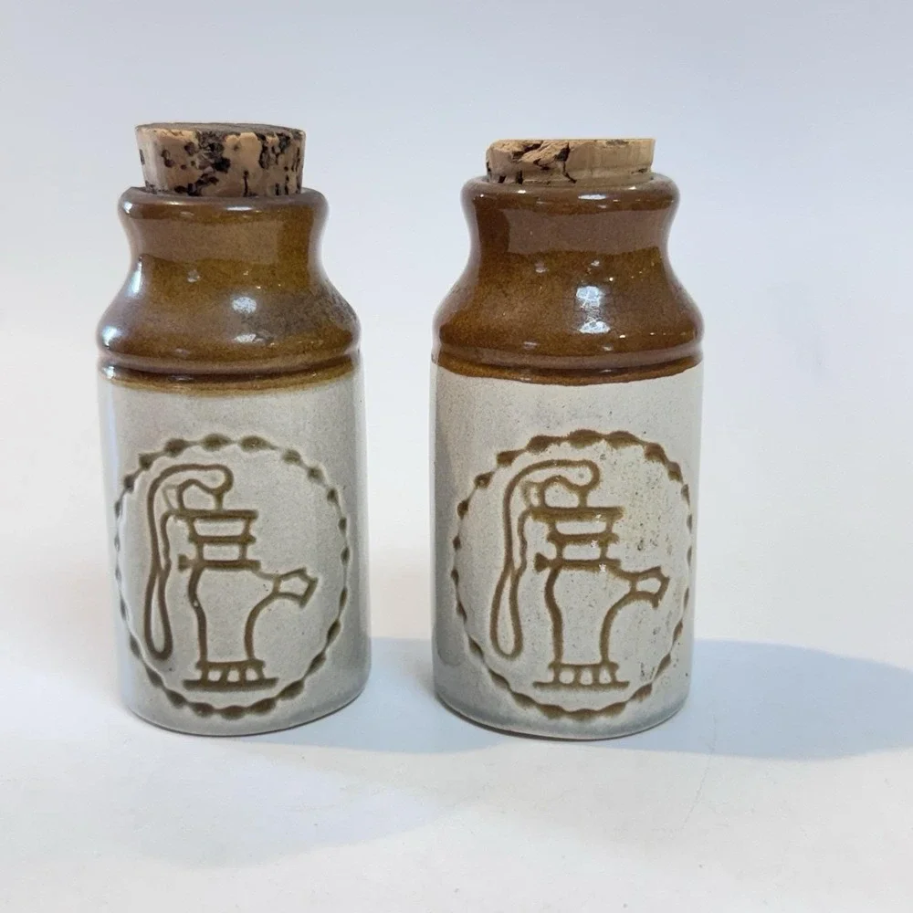 Vintage Canadian Rustic Stoneware Studio Pottery Spice Bottles w Corks‎